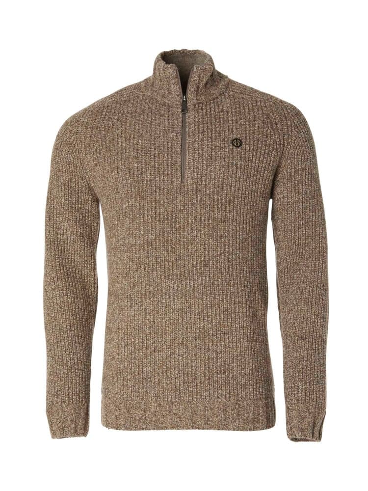 Groby Half Zip Wool Pullover Men Saddle Brown Neps, view: 0